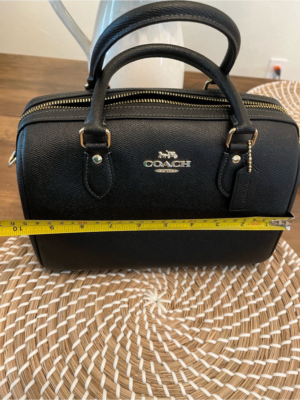 COACH Rowan medium Black Leather Dome Satchel with Gold Hardware - Picture 5 of 16